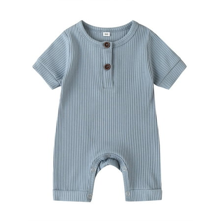 

Izhansean Newborn Baby Boy Girl Solid Color Romper Jumpsuit Bodysuit Outfits Knitted Cotton Clothes Blue 9-12 Months