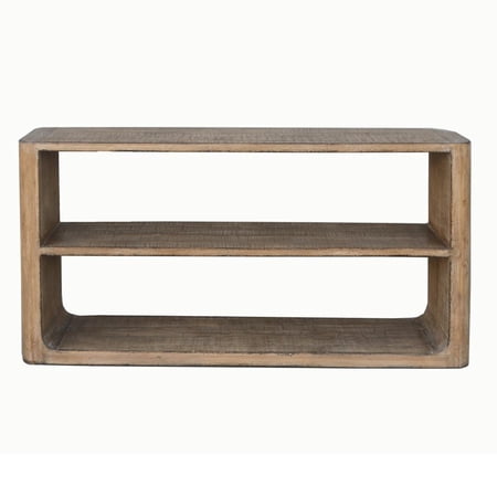Roki Sofa Console Table w 2 Shelf, 60 Inch Natural Brown Pine Wood Top