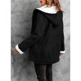 thumbnail image 6 of Women's Fleece Collar Long Sleeve Hooded Button-Down Jacket with Pockets Black XL, 6 of 7