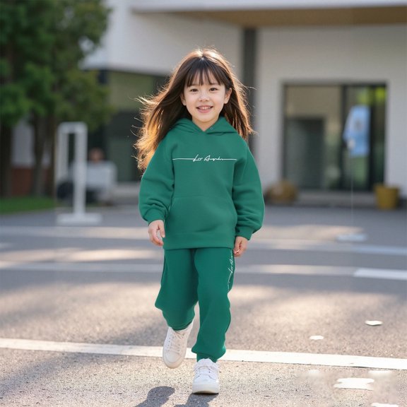 Stylish Girls Outfits Set for Casual Winter Wear Featuring Printed Hooded Sweatshirt Ensemble Ideal for Ages 1 to 9 with Easy Care Instructions