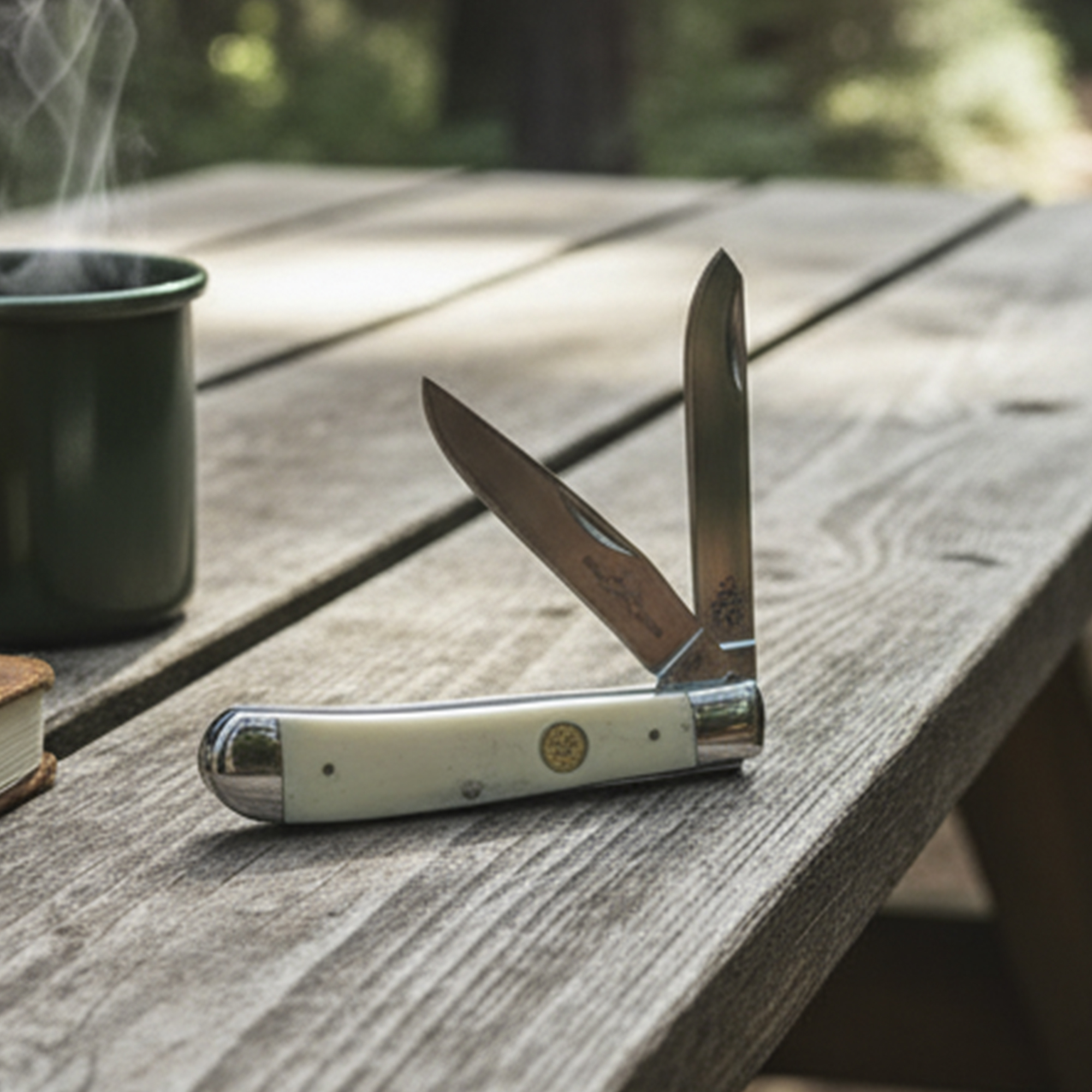 SZCO 4.25-Inch Heritage Artisan White Bone 2-Blade Trapper – Traditional Folding Pocket Knife – 440 Stainless Steel Blades with Stainless Steel Bolsters & Liners