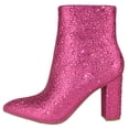 thumbnail image 2 of Top Moda Women Ankle Boots Block High Heels Rhinestone Bling Glitter Short Booties Side Zipper Pointed-Toe BRAZIL-8 Hot Pink Fuchsia 10, 2 of 3