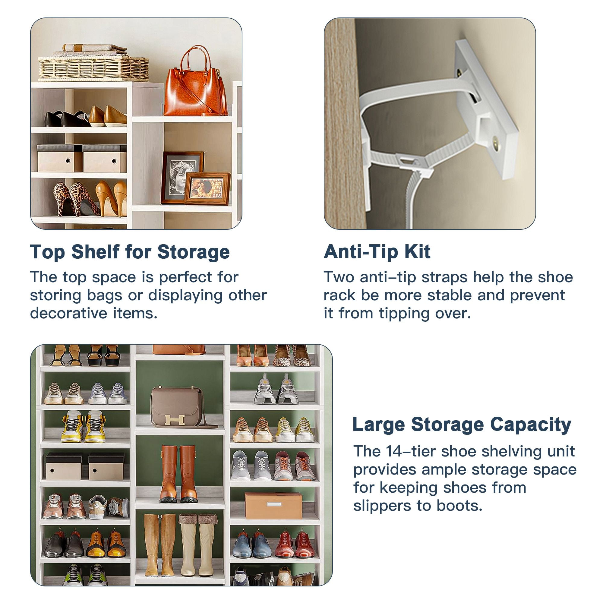 Demi Bonn Elegant Wooden Shoe Storage Cabinet, Space-Saving Solution with Cubbies for 23 Pairs, Freestanding Shoe Rack Organizer, White