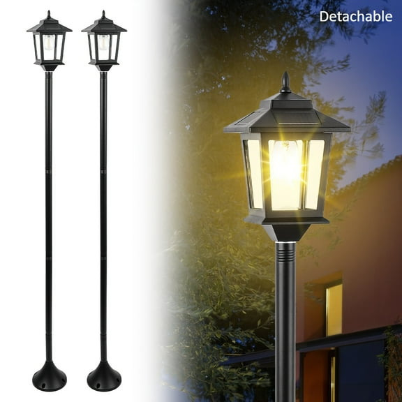 2 Pack 63" Solar Lamp Post Lights Outdoor | Solar Powered Floor Lamps for Garden Pathway | Waterproof Warm White Yard Lights for Driveway & Backyard