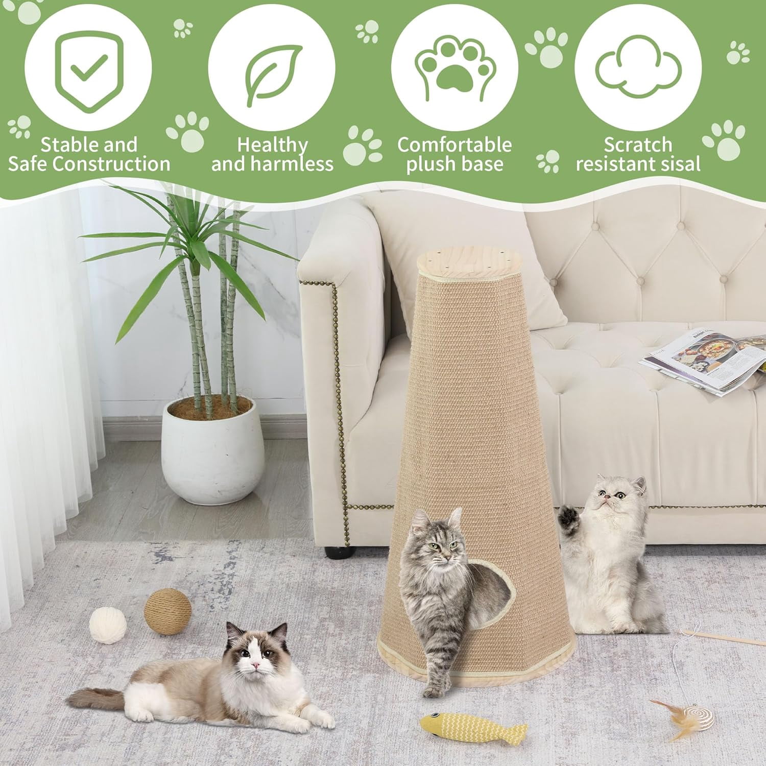 Tall Cat Scratching Posts for Indoor Cats, Premium Sisal Rope Scratch Posts for Kitten and Adult Cats, Scratcher Post Tree Kitten Interactive Toy to Protect Your Furniture for Cats at All Ages