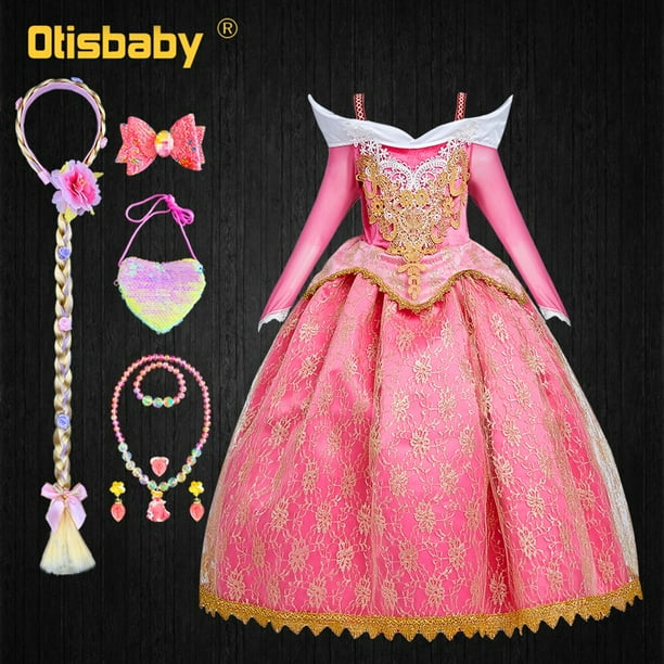Vestido de princesa Aurora para niñas, disfraz de princesa Aurora para Halloween, Carnaval, Bella Durmiente, elegante vestido de novia rosa Fivean unisex