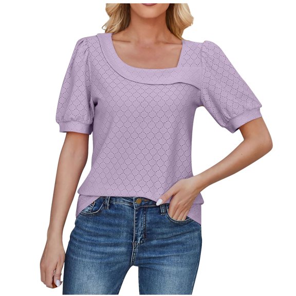 Lzobxe Women's Tops Short Sleeves Blouse Round Neck Casual,Sizes S-2XL