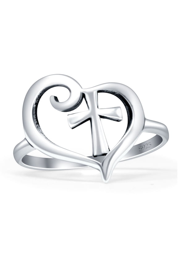 Cross & Heart Oxidized Rings 925 Sterling Silver 6