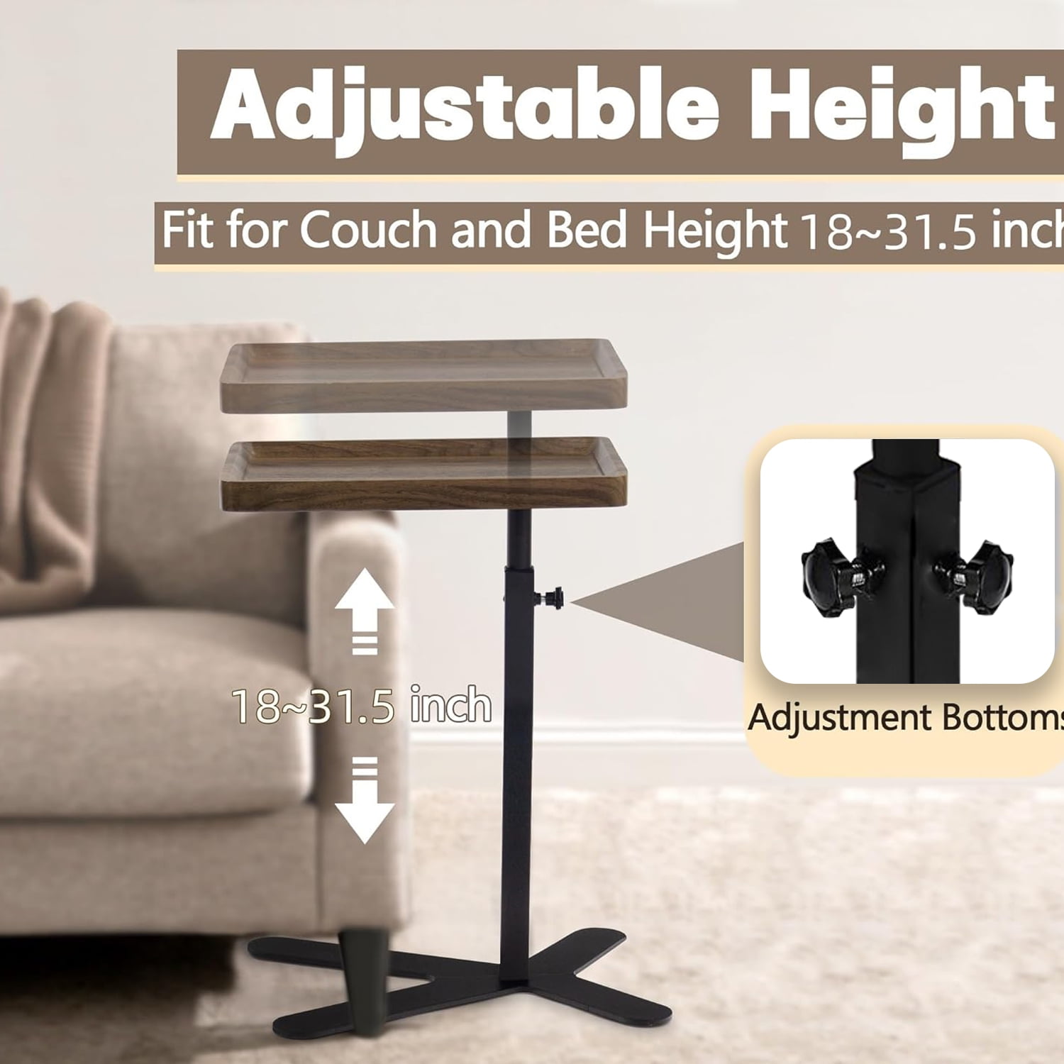 K★★136  LOOZER SMARTTABLE STB90 Amazon.com: Aoligrace Walnut Couch Side Table, Adjustable