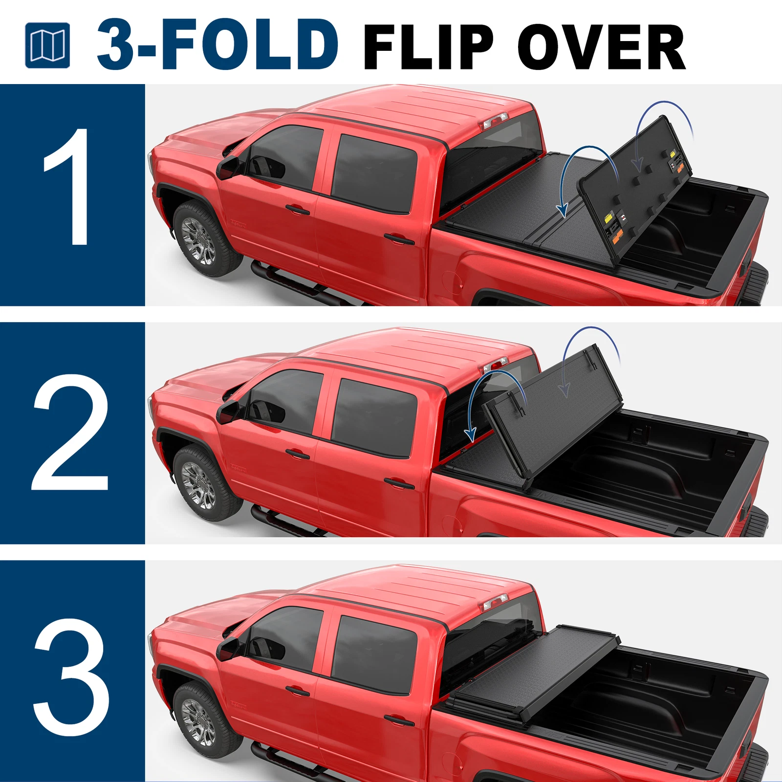 MOSTPLUS 6.6FT Tri-fold Hard Tonneau Cover for 2019-2026 Chevy Silverado GMC Sierra 1500