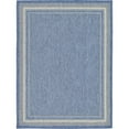 thumbnail image 1 of Unique Loom Outdoor Collection Transitional Indoor & Outdoor Casual Solid Tonal Border Area Rug, 9 x 12 Feet, Blue/Beige, 1 of 2