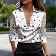 thumbnail image 2 of 3/4 Length Sleeve Womens Tops Satin Vintage Floral Print Shirts Lapel Collar V Neck Blouses Silky Dressy T-Shirt Business Casual Outfits Going Out Tops 2026 Spring Summer Top, 2 of 6