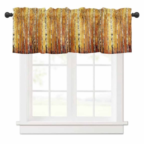 Fall Forest Valances for Windows Autumn Trees Watercolor Rod Pocket Curtain Valance Window Treatment Short Curtains for Kitchen Living Room, 60"x18"