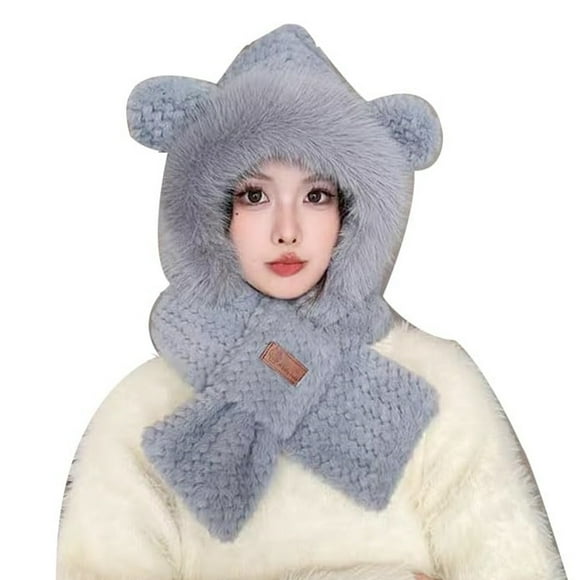 Cute Fox Ears 2-in-1 Hat and Scarf,Fox Hat Scarf Combo,Hat with Scarf Attached,Hat with Scarf Attached for Women
