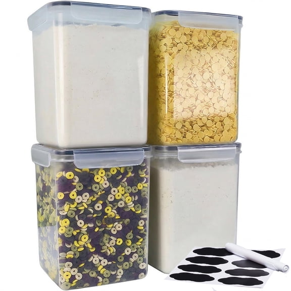 4 Packs Large Food Storage Containers 5.2L / 175oz, BPA Free Plastic Airtight Canisters for Flour, Sugar, Baking Supplies, Rice with Lids,Come with free Labels And Marker