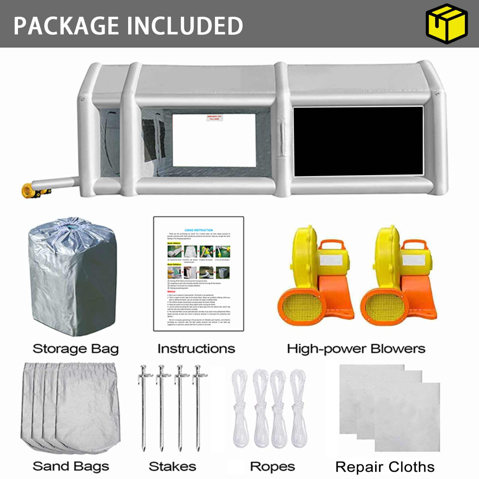 FLAPKWAN 28X15X10FT Inflatable Paint Booth with High-Power Blowers 950W+750W, Professional Car Painting Workstation Portable Spray Paint Booth with Oversized Air Filter System