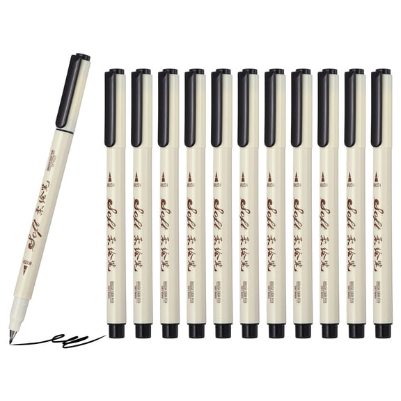 Fineliner Colored Pens, 12 Pcs Black Felt Brush Tip Fineliner Marker Waterproof Ink Watercolor Coloring Book Art Supplies