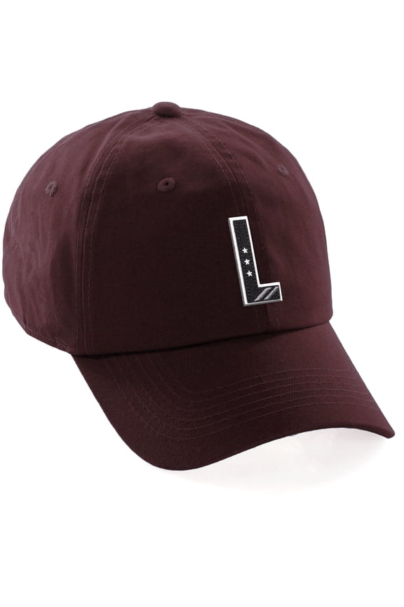 3D Custom Alphabet AZ Letter Numbers Initial Baseball Dad Hat- Burgundy, Letter L