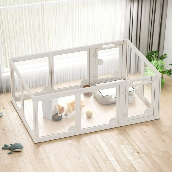Jocisland Acrylic Clear Dog Playpen Indoor, Modular Puppy Cat Small Pet Play Pen, Transparent Fence for dogs, Easy Assemble, White (24"H, 10 pcs)