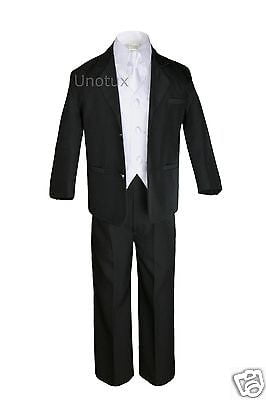 Boy Baby Kid Wedding Formal Wear Party Black 5pc Double Breast Suit Tuxedo S-XL