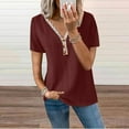 thumbnail image 2 of Wycnly Womens Tops Button Down Plus Size Comfy Knitted Ribbed Tunic Shirts Summer Casual Solid V-Neck Short Sleeve Blouse Wine XXXXXL, 2 of 6