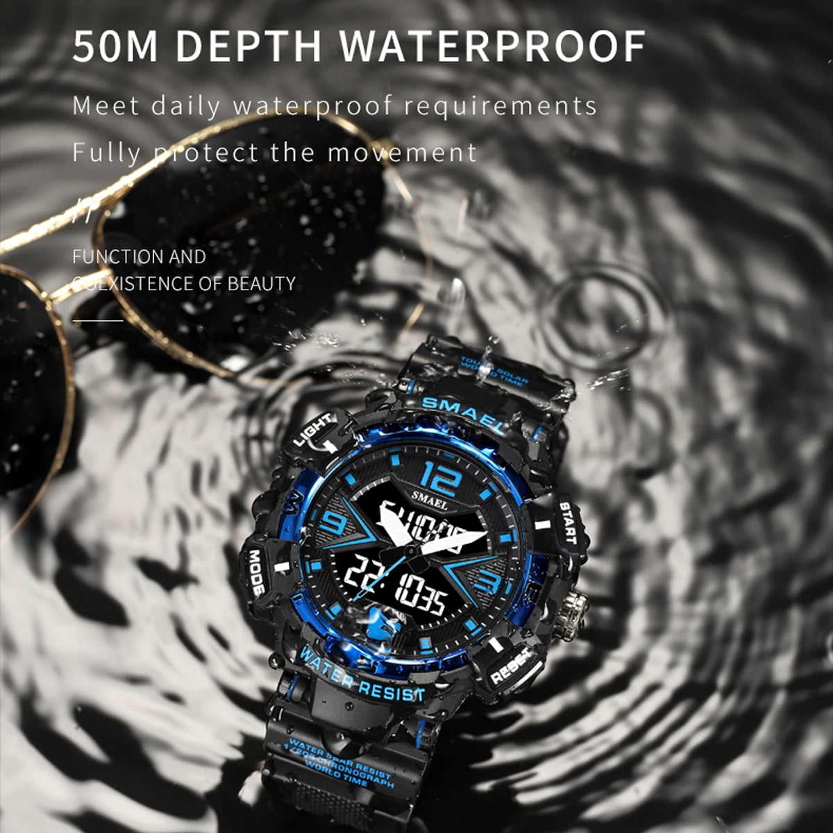 Findtime Men's Analog Sports Watch Military Watch Outdoor LED Stopwatch Digital Electronic Large Dual Display Waterproof Tactical Army Wrist Watches for Men