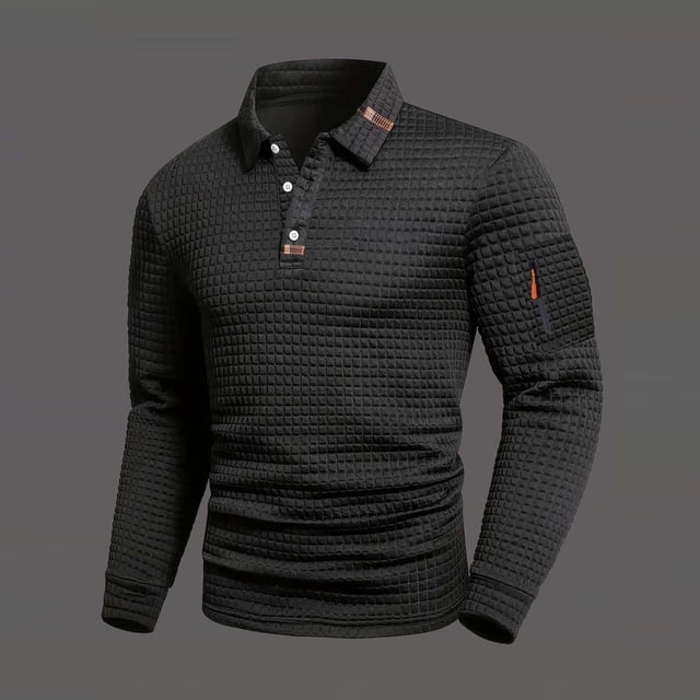 pstuiky Camisas de manga larga abrigadas para hombre, Camiseta de manga larga con solapa y botones para hombre, color liso, con cuello cuadrado pequeño top de hombre m