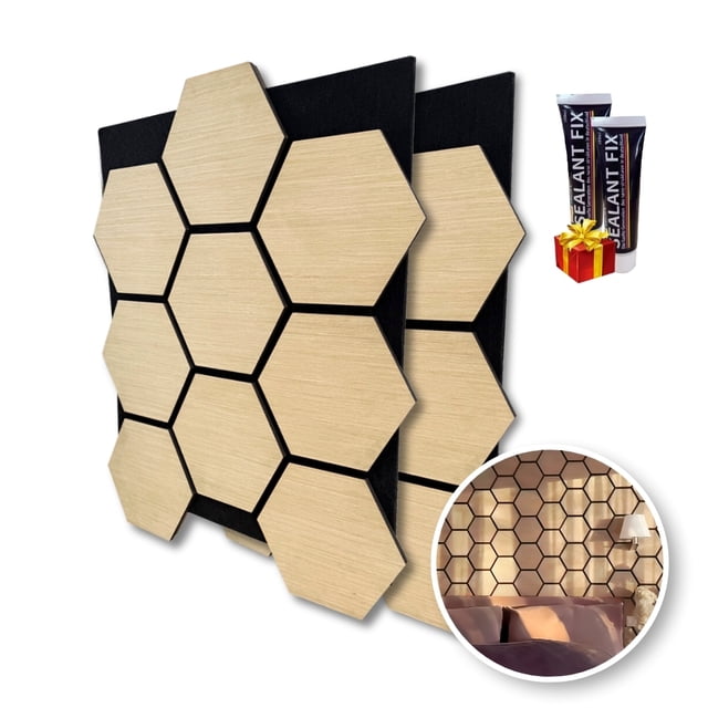 Eucalipto hexagonal, Lambrin Hexagonal Acústico De Wpc 2pz De 62 X 76 Cm