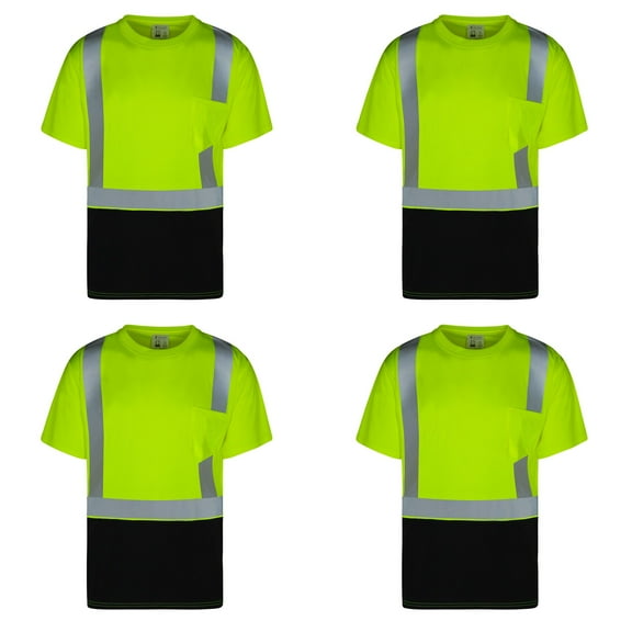 4Pack Everyday ANSI Class 2 with Contrast with Short Sleeve UPF-50 T-Shirt (LIME)
