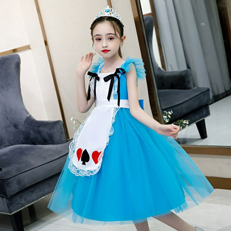 5-8Y Girls Alice Costume Princess Dress Fancy Halloween Christmas Cosplay  Dress Up 