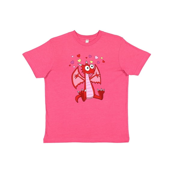 Inktastic Happy Valentine Cute Red Cartoon Dragon with Hearts Youth T-Shirt