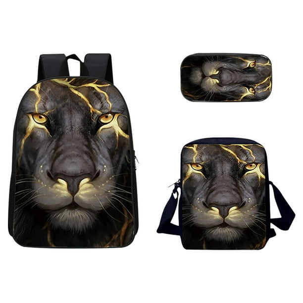 Bolso de escuela con patrón de animales en 3D, bolso multifunción de viaje transpirable para exteriores, 3 piezas Wmkox8yii jkg5017