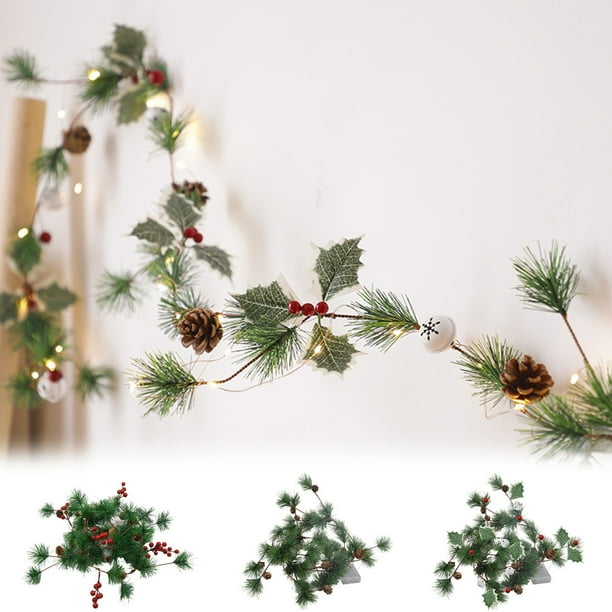 Guirnalda de Luces Led Navideñas de Ratán | Decoración con Piñas y Campanas | 200 Cm | Funciona con Pilas | Decoración Navideña para El Hogar | 290 G