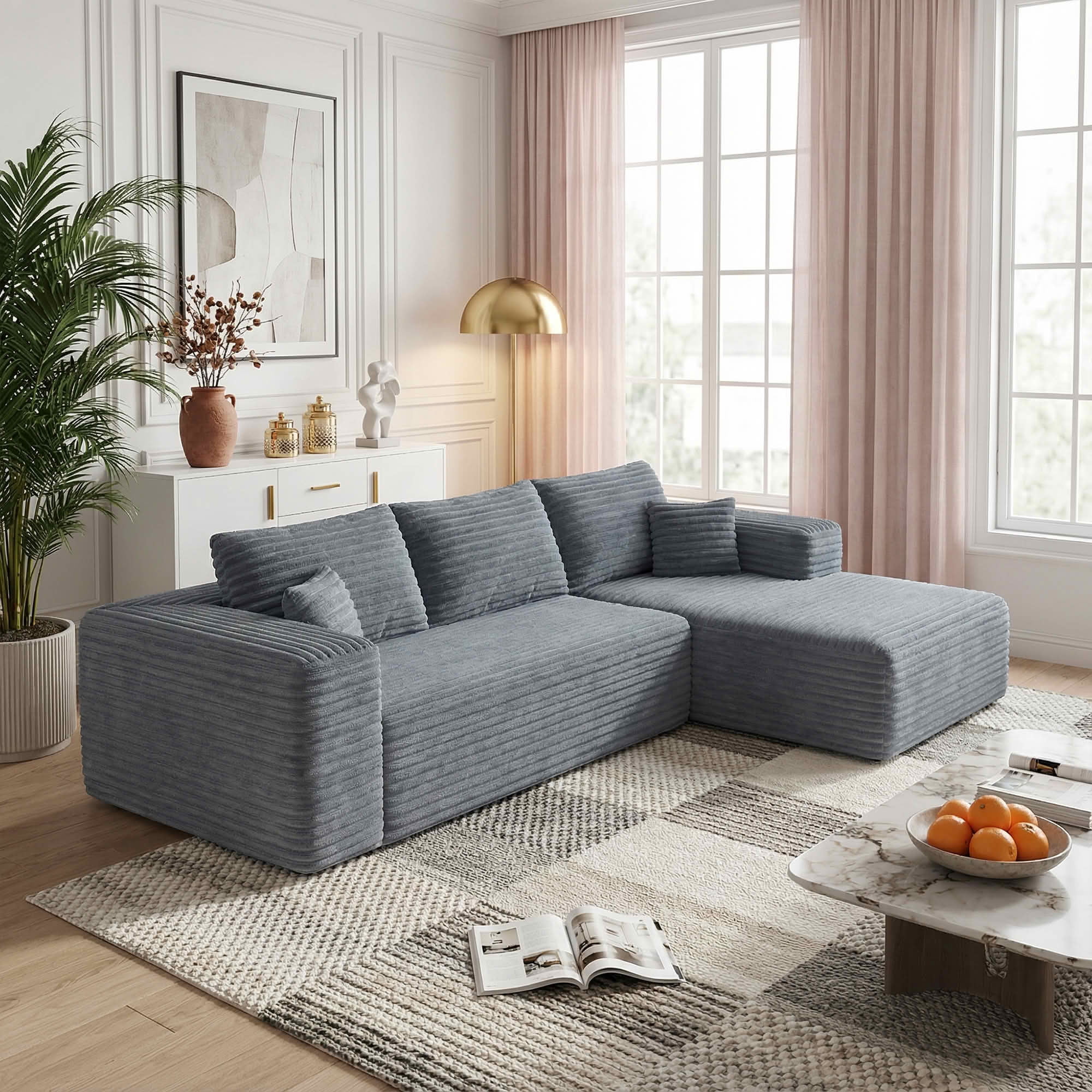 MAYEERTY 95" Wide-Wale Corduroy Compression Sofa Bed, Convertible Sleeper Couch for Living Room Guest Room，Gray