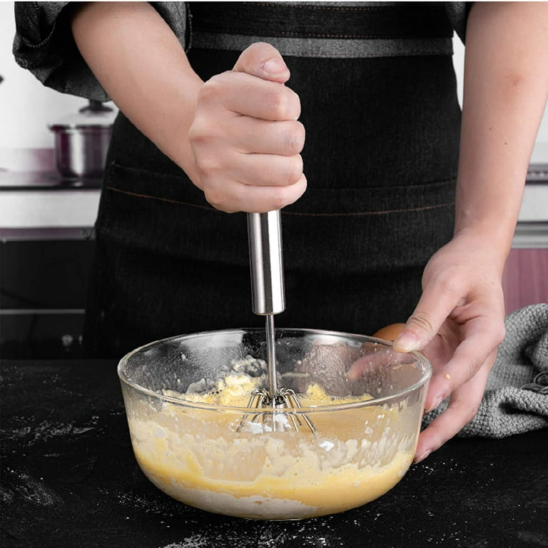 Anyi Semi-Automatic Whisk, 12inch Stainless Steel Egg Beater, Hand Push Rotary Whisk Blender Easy Whisk Mixer Stirrer for Making Cream, Whisking