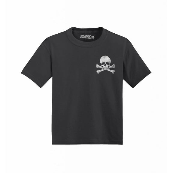 Shop4Ever Distressed Skull and Crossbones Pocket Size Toddler's Cotton T-Shirt 2T Black
