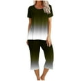 thumbnail image 2 of Frostluinai Two Piece Sets for Women Summer Fashion Gradient Sweatsuits Short Sleeve Shirts Baggy Wide Leg Capris Gifts Womens Lounge Sets, 2 of 9