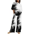 thumbnail image 2 of BLTIBY 2 Piece Sets for Women Summer Printed Loose Short Sleeve V Neck Shirts Wide Leg Pants Matching Set Vacation Outfits with Pockets 2025 Black XXL, 2 of 5