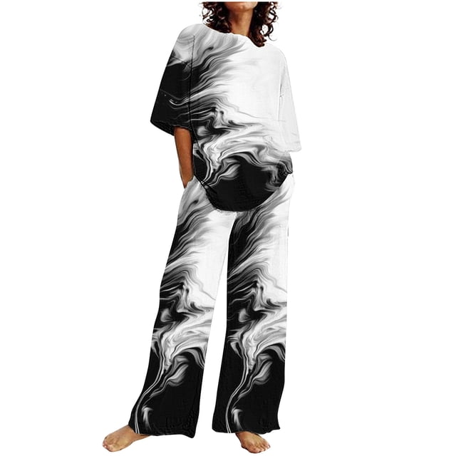 Hauts à Manches Courtes pour Femmes Costume d'Été Mode Short Imprimé Pantalons Colorés Costume Décontracté Deux Pièces Hauts à Manches Courtes pour Femmes Hauts d'Été pour Femmes avec Manches