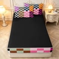 thumbnail image 4 of Manfei Contemporary Grid Zipper Full Size Comforter Sets with Fitted Sheet and 2 Pillowcases,Checkered Art Zipper Bedding Set,Black Blue Orange,Black Reversible,4pcs, 4 of 8