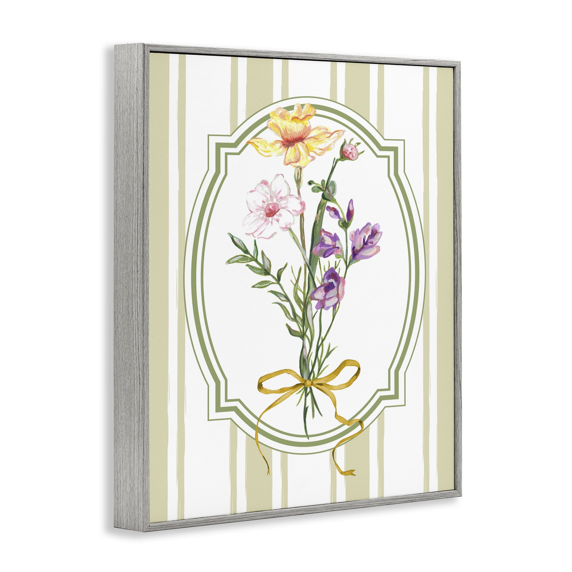 Vintage Wildflowers with Ribbon Gray Framed Giclee Art, design by Adonna Ebrahimi