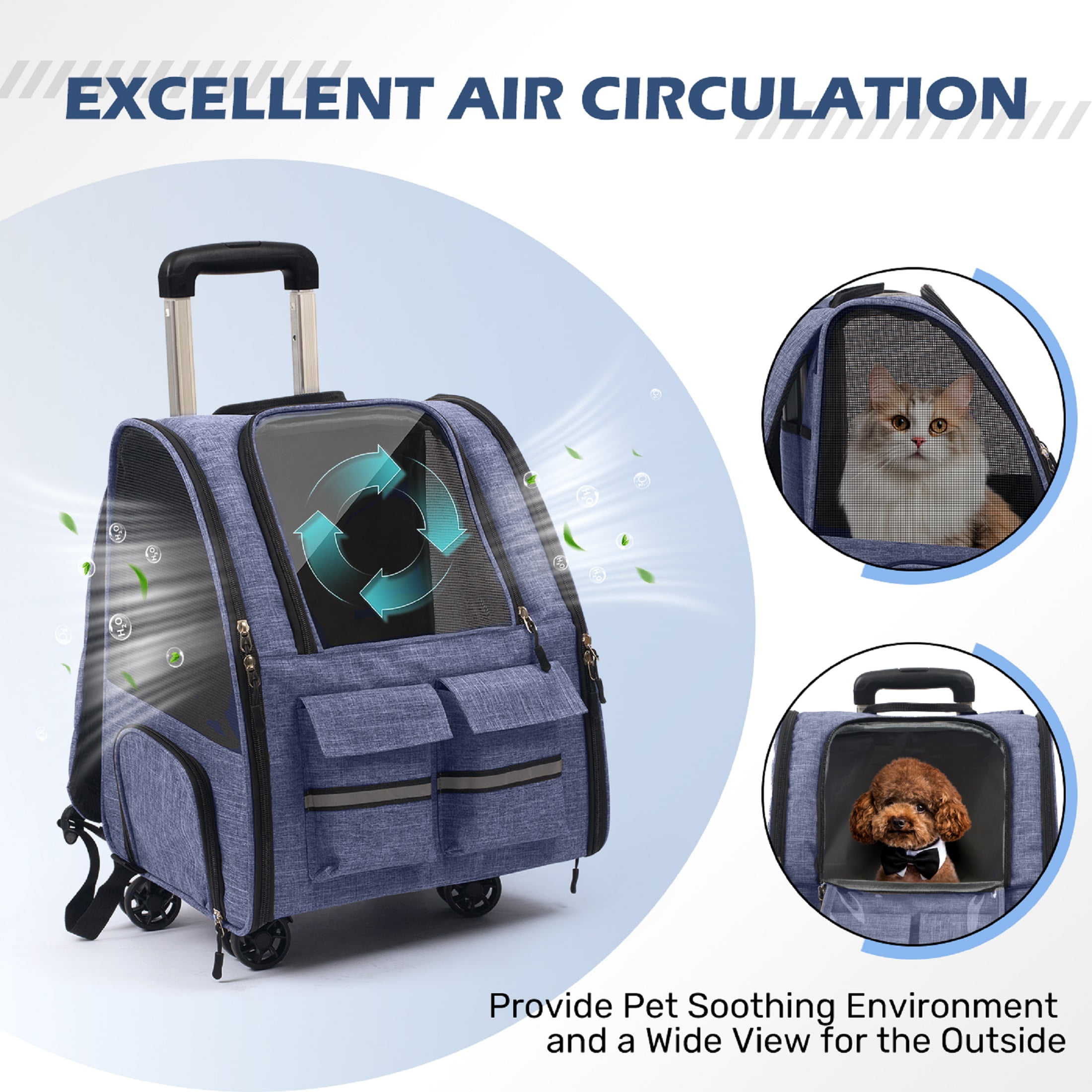Portable and Breathable Pet Trolley Case Large Capacity Pet Air Case Going Out Dog Cat Suitcase, Purple