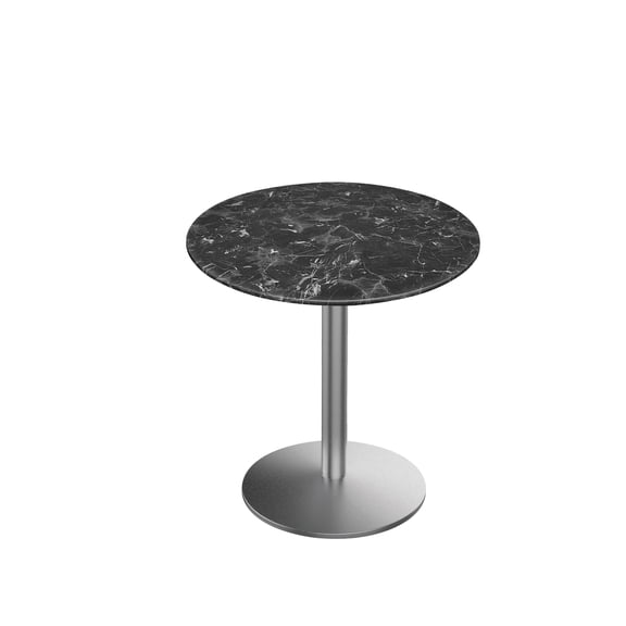 Indoor/Outdoor 30" Tall OD214 Stainless Steel Table Base with 22" Diameter foot and 32" Diameter Indoor/Outdoor Black Marble Top by the Holland Bar Stool Co.