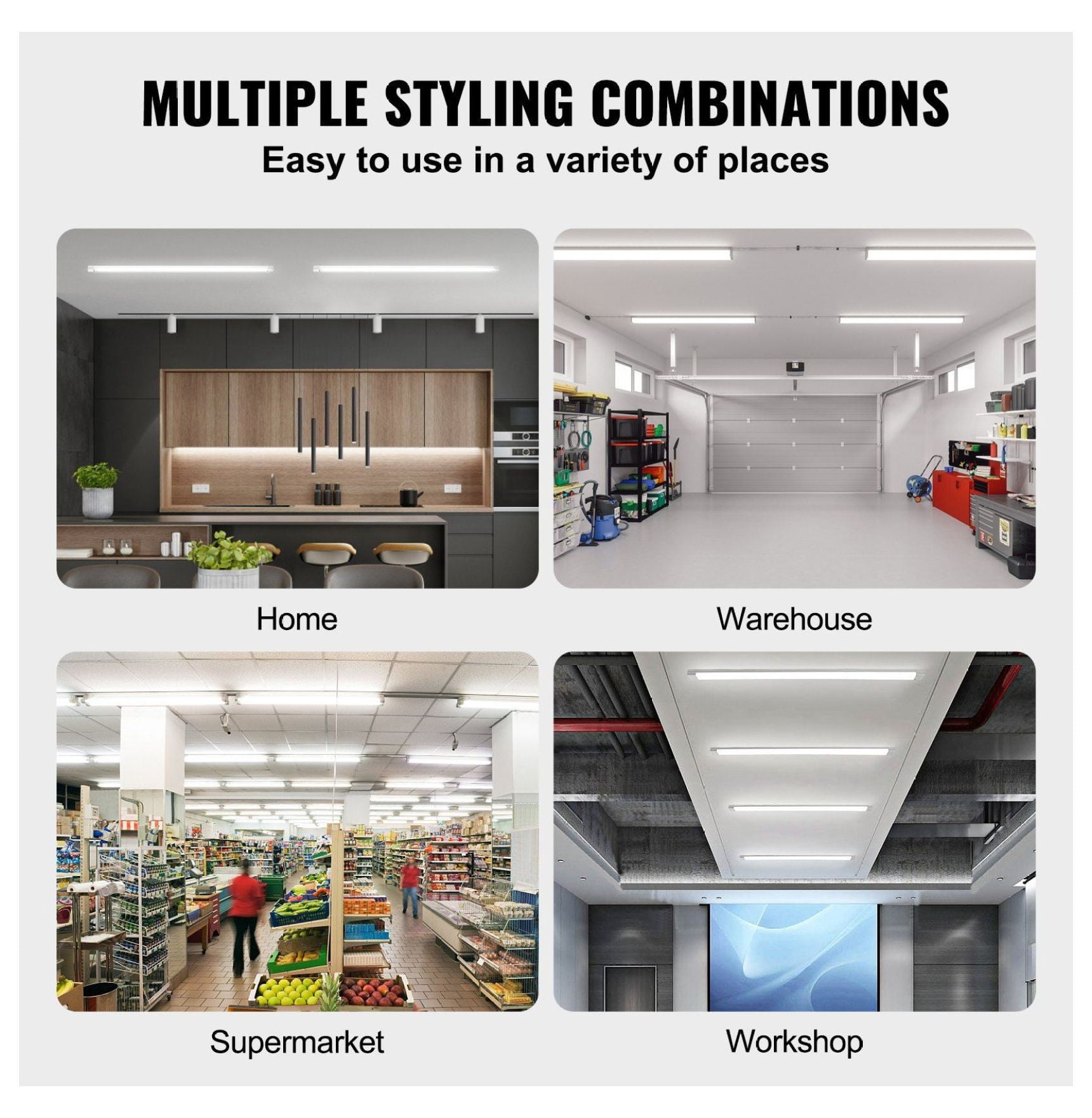 LED Shop Lights 4FT, 10 Pack Linkable Garage Lights 40W, 6500LM, with 59in Power Cord & 48in Connector, for Warehouse, Workshop, Office, Home