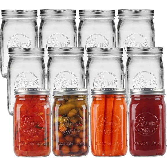 12 Pack Wide Mouth Mason Jars 32 oz - Heavy Duty Glass Quart Mason Jars With Airtight Lids for Pickling, Canning, Food Storage, Meal Prep and Fermenting, Leak Proof