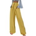 thumbnail image 1 of 2023 - Pantalones de lino de algodón para mujer, cinturón de pajarita, pierna ancha, pantalones de yoga palazzo, pantalones de verano para la playa, pantalones casuales elegantes 01*amarillo XL Xishao ropa, 1 of 2