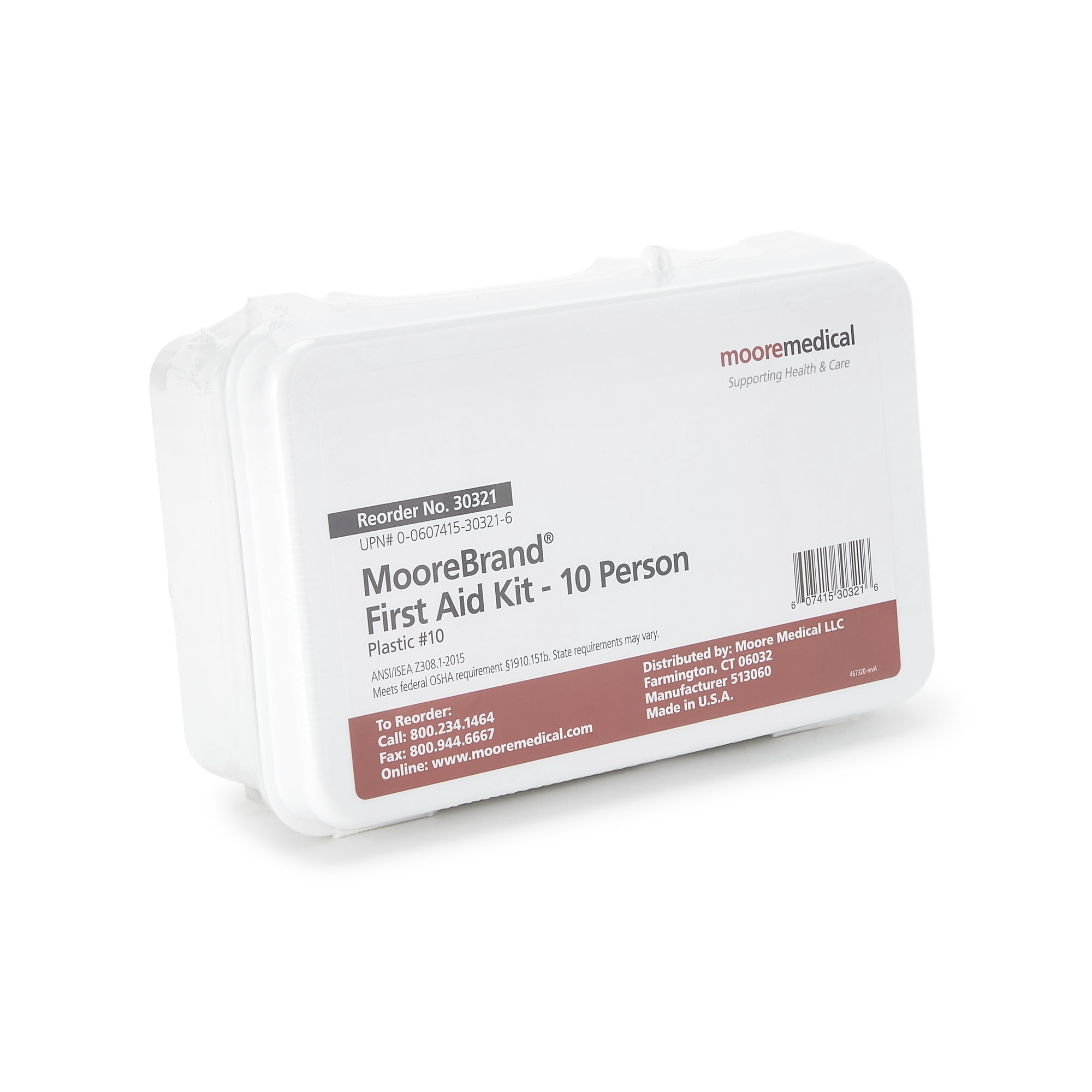 MooreBrand First Aid Kit, 10-Person Emergency Supplies Portable Case, 3 in. x 5 in. x 8 in., 12 Ct