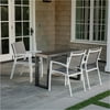 Hanover Conrad 5-Piece Compact Outdoor Dining Set | 4 Stackable Sling Chairs | Slat-Top Convertible Folding Table | Modern Design | Durable Aluminum Frame | White/Gray | CONDN5PC-WHT