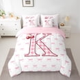 thumbnail image 3 of Feelyou Pink Monogrammed K Twin Bedding Sets 7-Piece, Cartoon Bowknot Cherry Bedding Comforter Set, Chic Watercolor Bow-tie Reversible Sheet Sets, Ultra Soft Bedroom Decor, 3 of 9