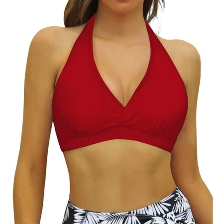 Womens Bikinis Summer Solid Color Lace Up Halter Full Coverage Push Up Bra Tankinis Swimsuits Activewear